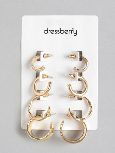 

DressBerry Set of 4 Gold-Plated Crescent Shaped Half Hoop Earrings