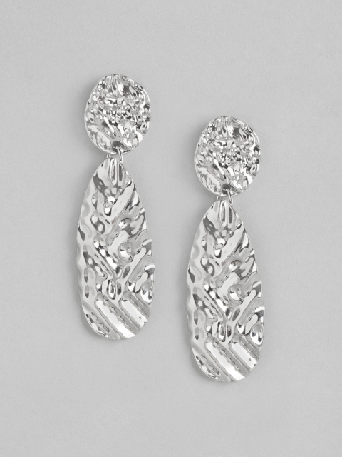 

DressBerry Silver-Plated Hammered Contemporary Drop Earrings