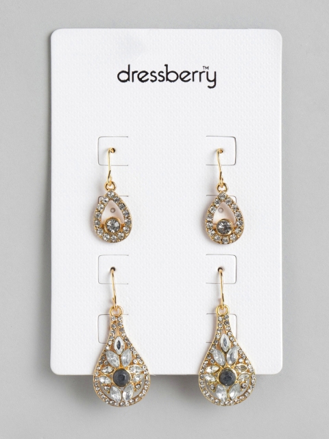 

DressBerry Set of 2 Gold-Plated Stone Studded Drop Earrings