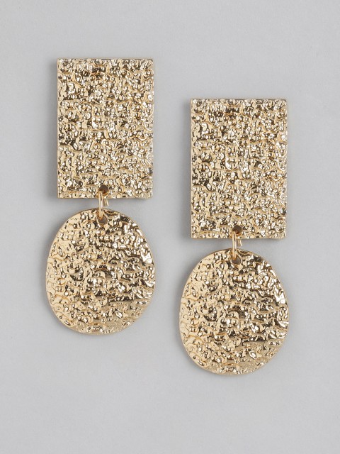 

DressBerry Gold-Plated Hammered Textured Geometric Drop Earrings