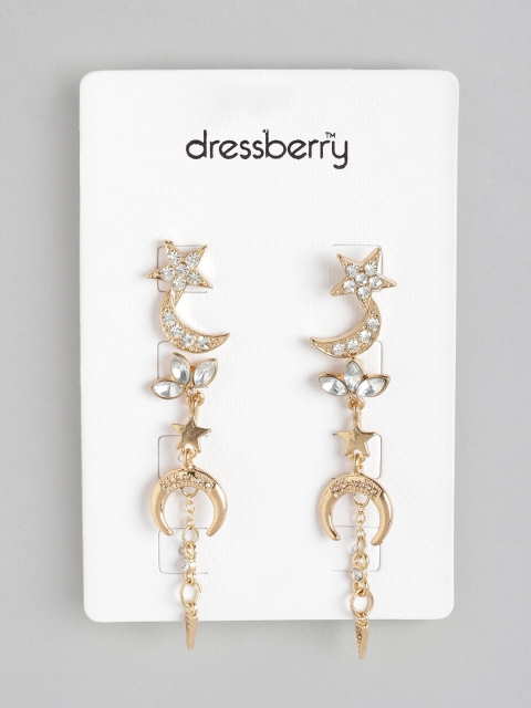 

DressBerry Set of 2 Gold-Plated Stoned Studded Drop Earrings