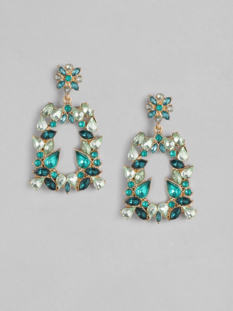 

DressBerry Green Gold-Plated Stone-Studded Contemporary Drop Earrings