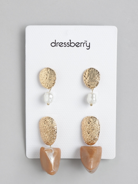 

DressBerry Set of 2 Gold-Plated Beaded Drop Earrings, White