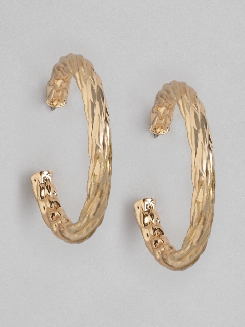 

DressBerry Gold-Plated Textured Crescent Shaped Half Hoop Earrings