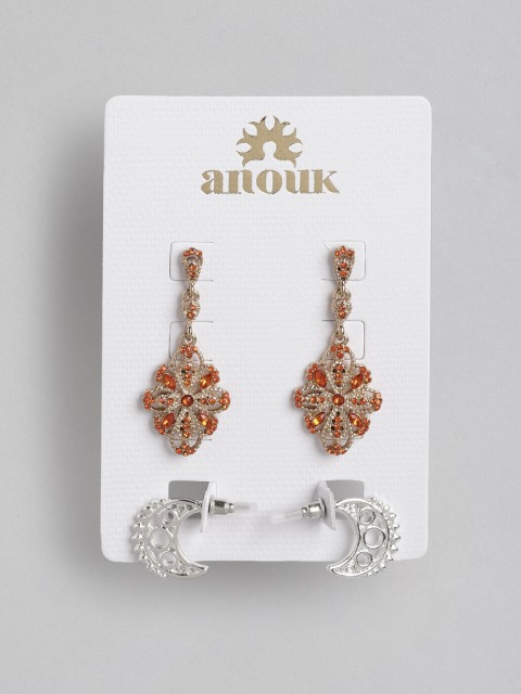 

Anouk Set of 2 Silver-Plated & Gold-PlatedFloral Drop Earrings
