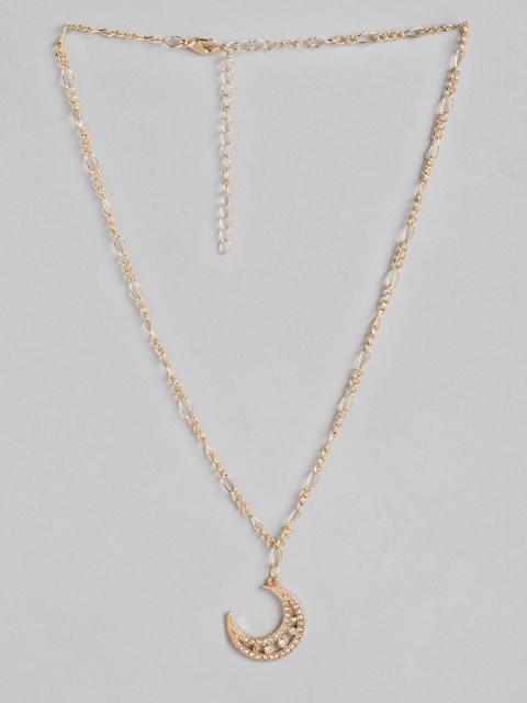 

DressBerry Gold-Toned Stone Studded Moon Charm Link Necklace