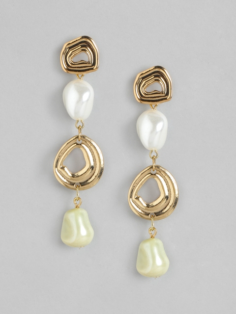 

DressBerry Off White Gold-Plated Beaded Contemporary Drop Earrings