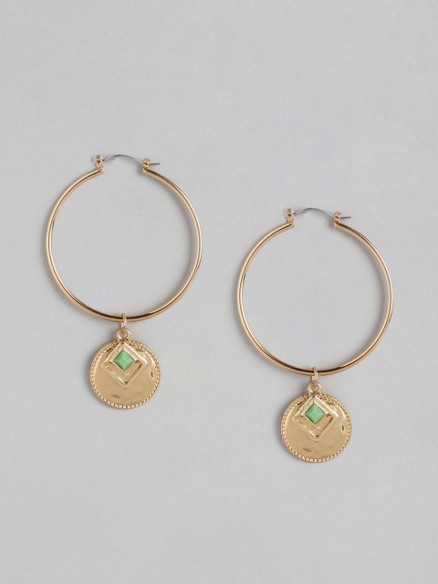 

DressBerry Green Gold-Plated Stone Studded Circular Drop Earrings