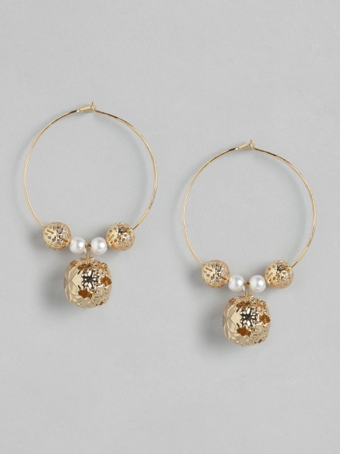 

DressBerry White Gold-Plated Beaded Spherical Detail Circular Hoop Earrings