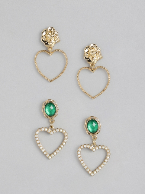 

DressBerry Set of 2 Gold-Plated Heart Shaped Drop Earrings