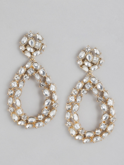 

DressBerry Gold-Plated Stone-Studded Teardrop Shaped Drop Earrings