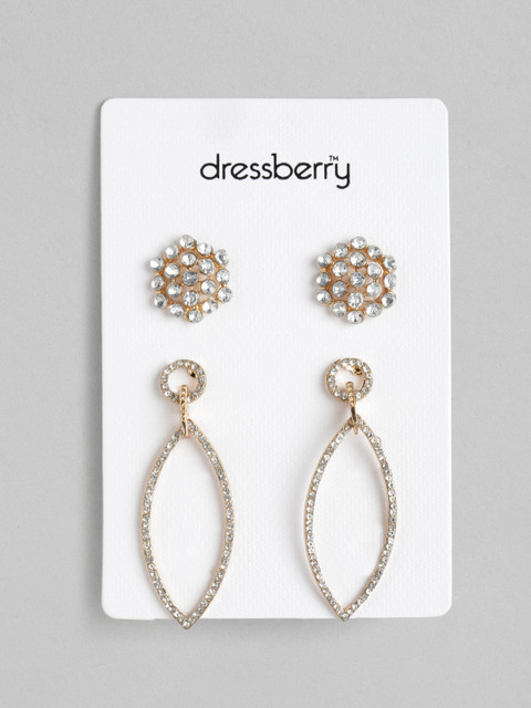 

DressBerry Set of 2 Gold-Plated Stone Studded Earrings