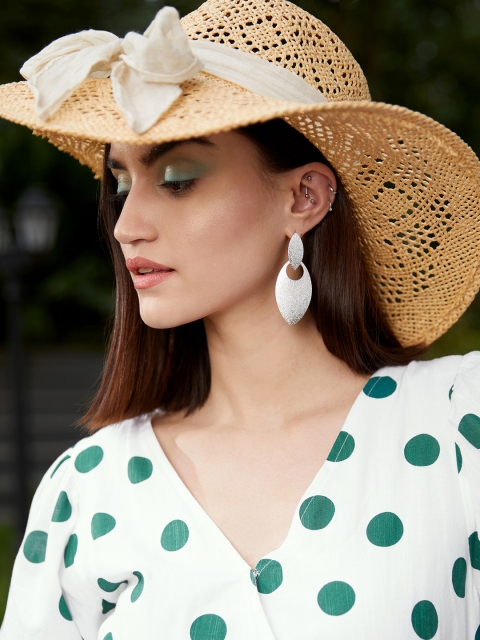 

DressBerry Silver-Toned Hammered Oval Drop Earrings
