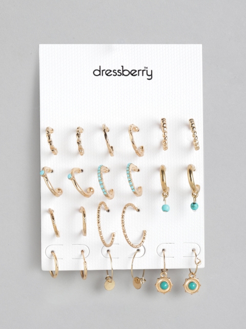 

DressBerry Set of 11 Blue Gold-Plated Earrings