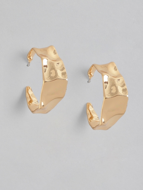 

DressBerry Gold-Plated Hammered Crescent Shaped Half Hoop Earrings