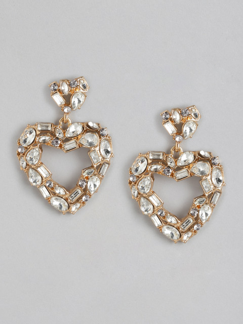 

DressBerry Gold-Plated Stone Studded Heart Shaped Drop Earrings