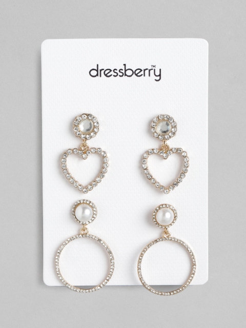 

DressBerry Set of 2 Gold-Plated Stone-Studded Drop Earrings