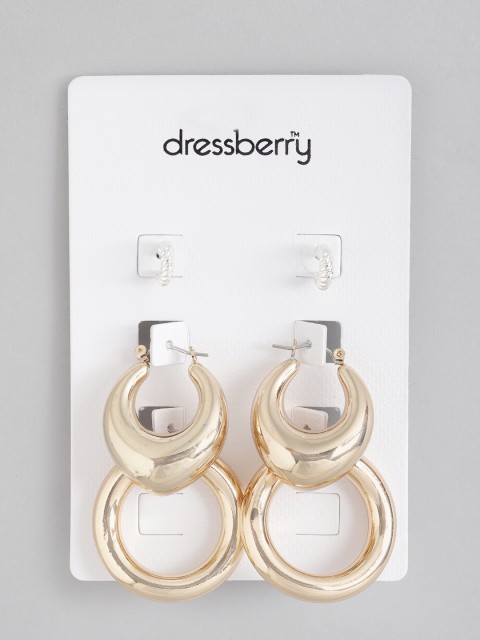 

DressBerry Set of 3 Gold-Toned & Silver-Toned Classic Hoop Earrings