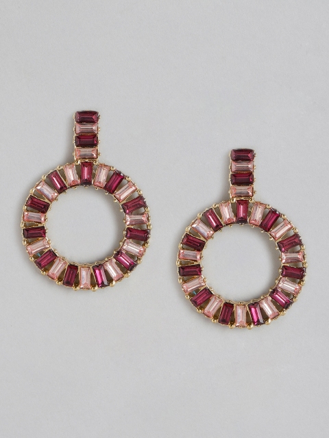 

DressBerry Purple & Pink Gold-Plated Stone Studded Circular Drop Earrings
