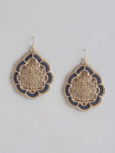 

Anouk Navy Blue Gold-Plated Beaded Filigree Classic Drop Earrings