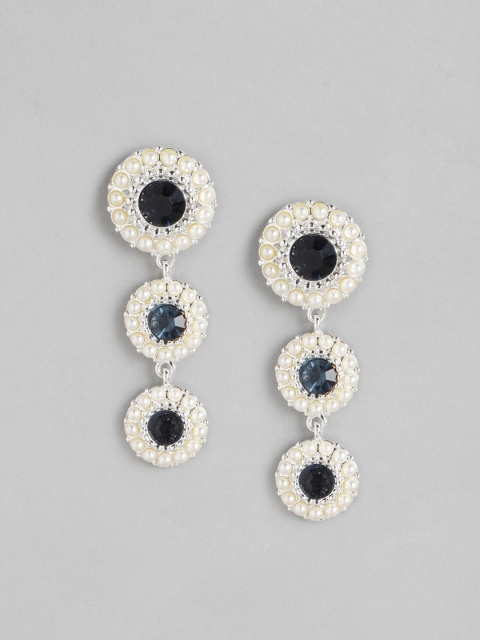 

DressBerry Navy Blue Silver-Plated Stone Studded & Beaded Circular Drop Earrings