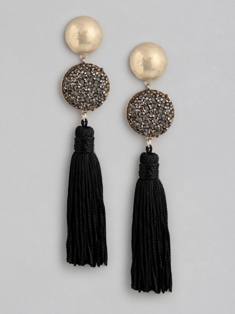 

DressBerry Black & Gold-Toned Circular Tasseled Drop Earrings