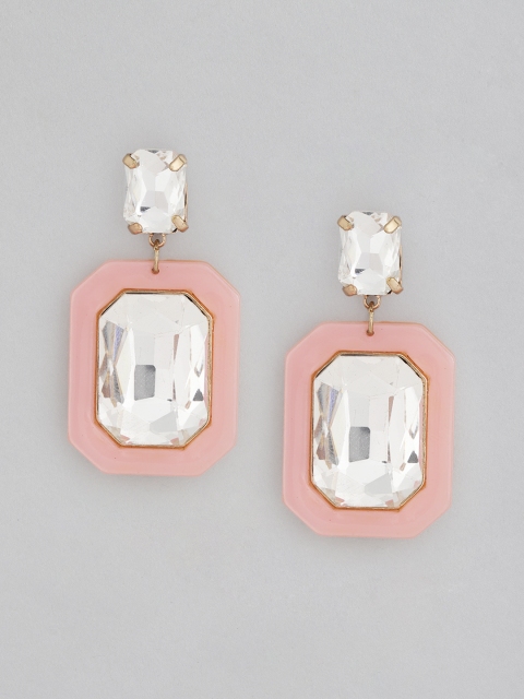 

DressBerry Pink Gold-Plated Stone-Studded Geometric Drop Earrings