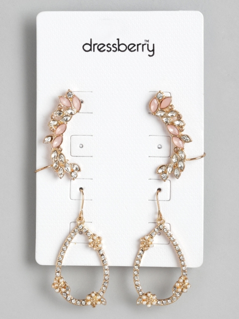 

DressBerry Set of 2 Gold-Plated Stone Studded Earrings