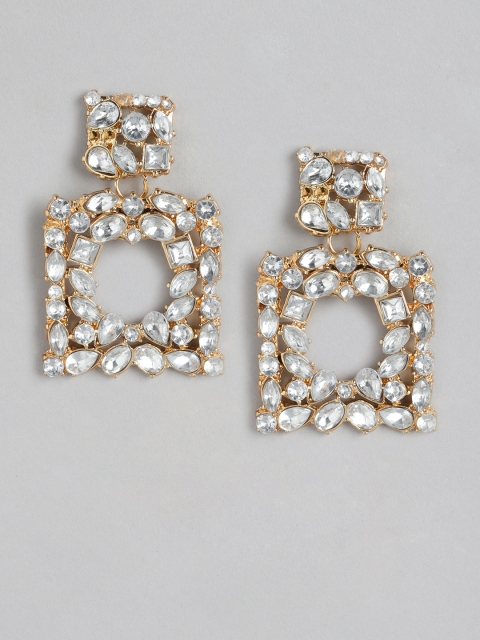 

DressBerry Gold-Plated Stone Studded Square Drop Earrings
