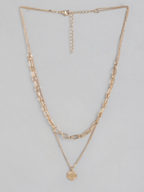 

DressBerry Gold-Toned Circular Textured Layered Link Necklace