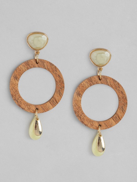

DressBerry Cream-Coloured & Brown Gold-Plated Stone-Studded Circular Drop Earrings
