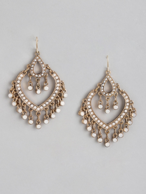 

Anouk White Gold-Plated Contemporary Stone Studded Drop Earrings