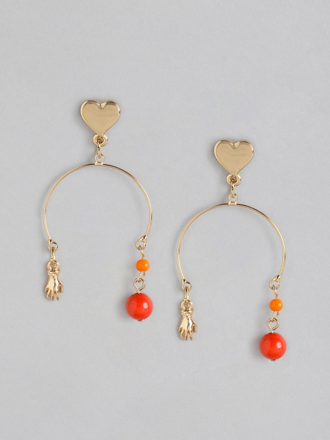 

DressBerry Orange Gold-Plated Heart Textured Beaded Contemporary Drop Earrings