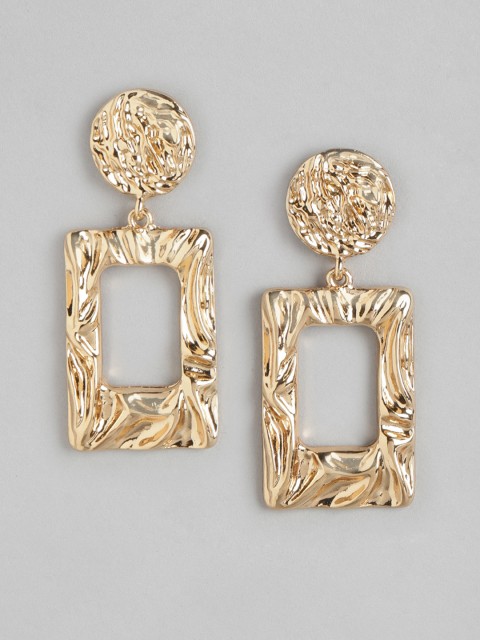 

DressBerry Gold-Plated Textured Geometric Drop Earrings