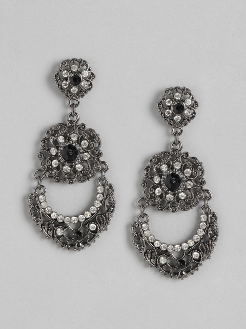 

DressBerry Oxidised Silver-Plated Stone Studded Classic Drop Earrings