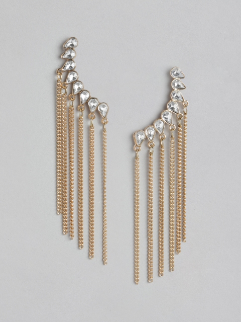 

DressBerry Gold-Plated Stone-Studded Tasselled Contemporary Drop Earrings