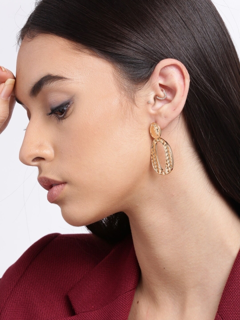 

DressBerry Gold-Plated Basketweave Textured Contemporary Drop Earrings