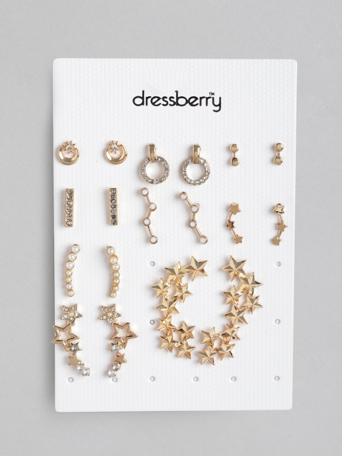 

DressBerry Set of 9 White Gold-Plated Stone Studded & Beaded Earrings