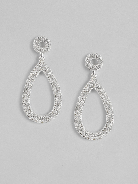 

DressBerry Silver-Toned Stone Studded Teardrop Shaped Drop Earrings