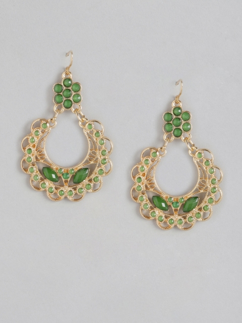 

Anouk Gold-Toned & Green Stone-Studded Crescent-Shaped Chandbalis