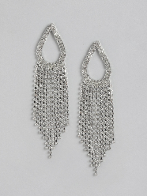 

DressBerry Silver-Plated Stone Studded Tear Drop Shaped Chandelier Drop Earrings