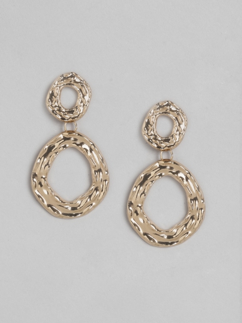

DressBerry Gold-Plated Textured Contemporary Drop Earrings