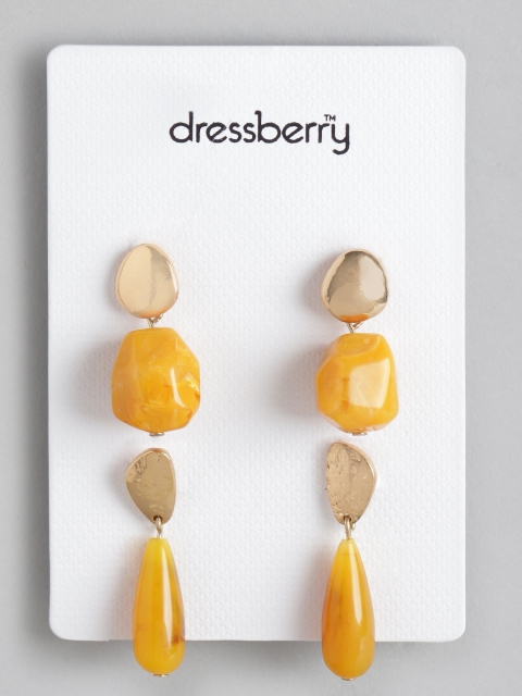 

DressBerry Set of 2 Mustard Yellow Gold-Plated Resin Drop Earrings