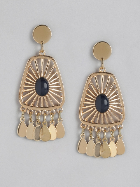

DressBerry Navy Blue Gold-Plated Stone-Studded Contemporary Drop Earrings