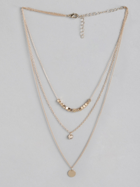 

DressBerry Gold-Toned Circular Textured Layered Link Necklace