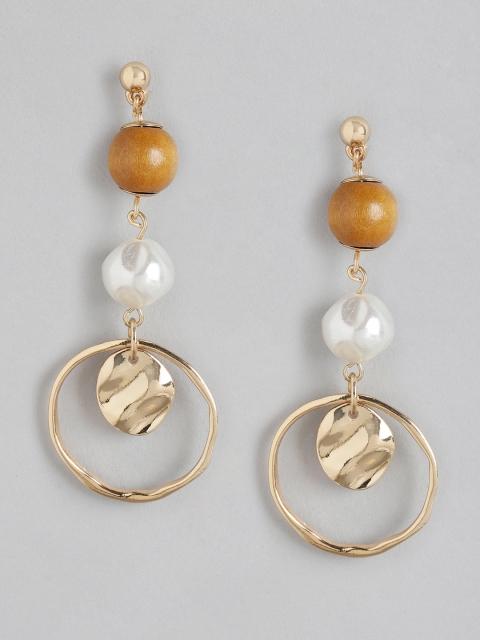 

DressBerry Beige & White Gold Plated Beaded Circular Drop Earrings