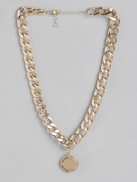 

DressBerry Gold-Toned Chunky Link Necklace with Circular Centerpiece
