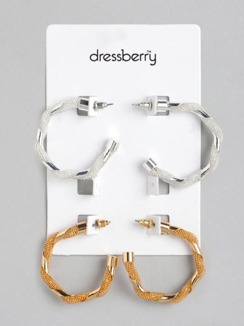 

DressBerry Set of 2 Crescent Shaped Half Hoop Earrings, Gold