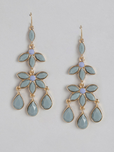 

DressBerry Grey Gold-Plated Stone Studded Floral Drop Earrings
