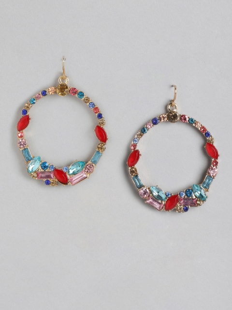 

DressBerry Blue & Red Gold-Plated Stone Studded Circular Drop Earrings